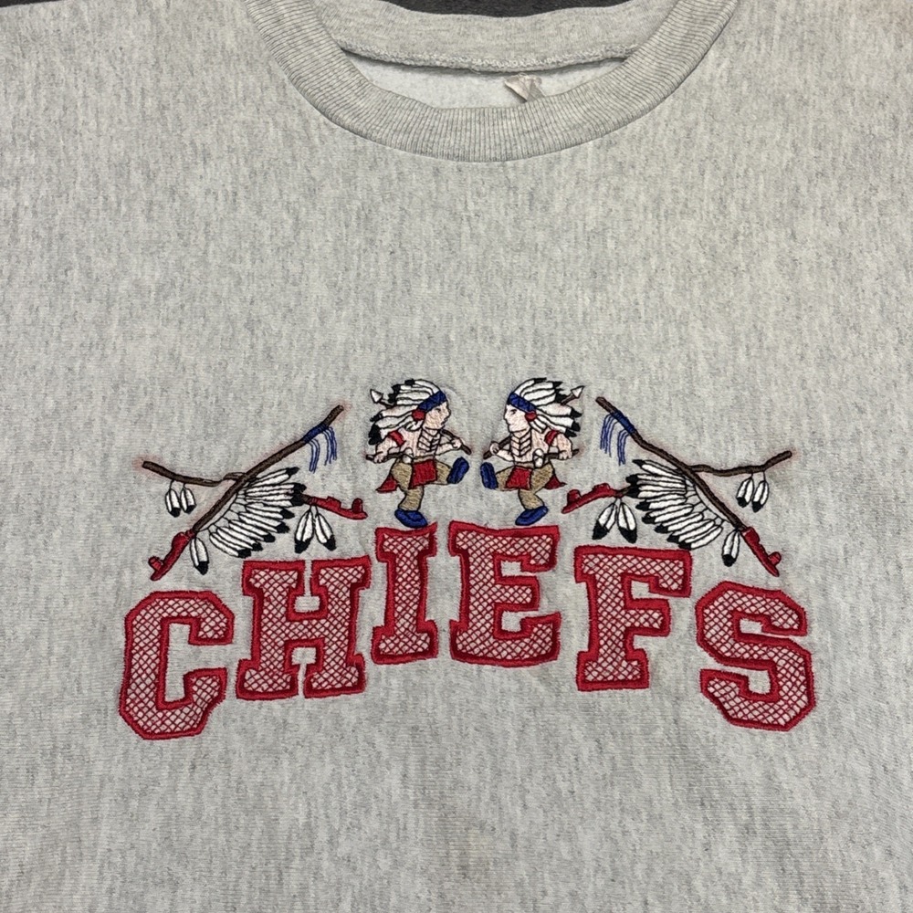VTG 90s Kansas City Chiefs Embroidered Sweatshirt XXL Grey Crewneck Mascot NFL